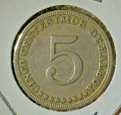 WORLD COIN SALE--1929 PANAMA 5 CENTESIMOS--COPPER NICKEL COMP. COIN--KM# 9 - Image 1 of 3