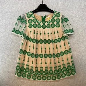 Top Leifsdottir Talla 10 Seda Bordado Verde Floral Transparente Superposición Forro Desnudo - Imagen 1 de 9