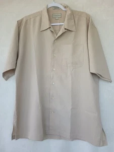 Cutter & Buck Shirt Mens L Short Sleeve Camp Hawaiin Beige Button Up Tropical - Picture 1 of 7