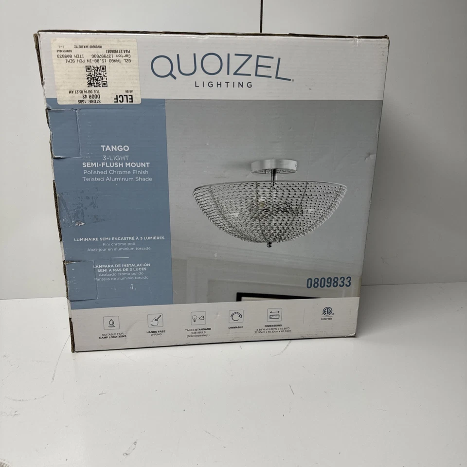 Quoizel tango 3 Lights 15.88-in 抛光 铬 半冲洗 安装灯 — 第 1/4 张图片