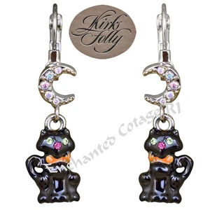 KIRKS FOLLY SCHWARZE KATZE Ohrringe mit Hebelverschluss silberfarben Halloween vertraut - Bild 1 von 8