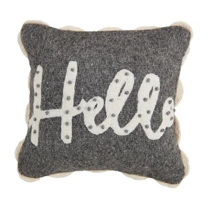 Mud Pie Mini Felted Wool Pillow- Showcasing the word "Hello" 8" x 8" - Picture 1 of 4