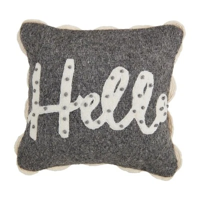 Mud Pie Mini Felted Wool Pillow- Showcasing  the word "Hello"  8" x 8" - Image 1 of 4
