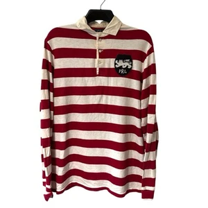 Polo Ralph Lauren Rugby Shirt Mens Large Red White Striped Custom Fit L/S Cotton - Picture 1 of 12