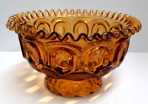 Vtg LE Smith Amber Moon & Stars Ruffled Rim Footed Bowl 9.5"x5.5"t~Granny Core - Picture 1 of 8
