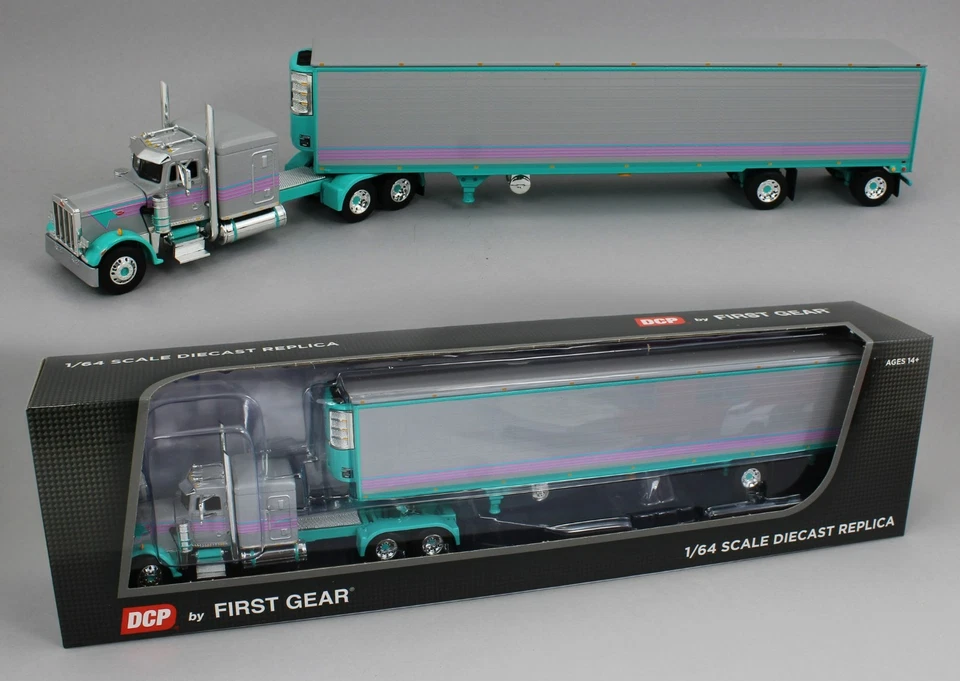 DCP 1:64 *GRAY & TEAL* Peterbilt 359 63" Flattop w/53' Reefer Trailer MIAMI VICE - Image 1 of 4