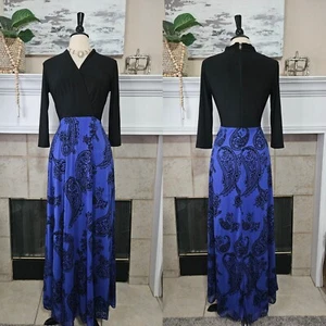 Be by Chetta B Long Formal Style Dress Size 6 Black Top Royal Blue - Picture 1 of 8