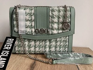 River Island dogtooth boucle shoulder handbag bag in green New with tags BLACK - Picture 1 of 22