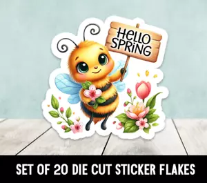 Hello Spring Bee Die Cut Stickers Happy Mail -  Set of 20 - Picture 1 of 1