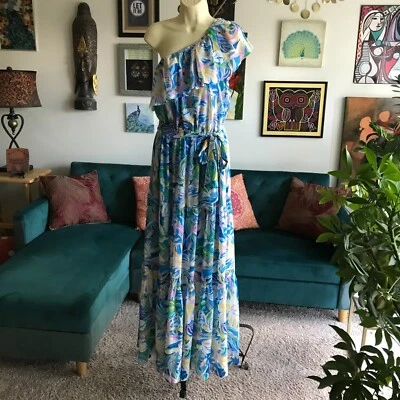 Maxi Vestido FLYING TOMATO Talla L Estampado Floral Chifón Un Hombro en Niveles Nuevo con Etiquetas Foto 1 de 4