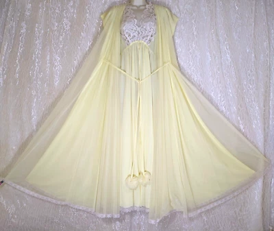 Vintage Lucie Ann Beverly Hills Chiffon Dreamy Nightgown Peignoir Robe Set L - Image 1 of 4