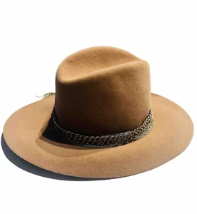 Maison Michel Paris Brown Felt Wool Chain Women’s Fedora Hat - Picture 1 of 4