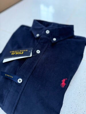 Polo Ralph Lauren Cord Shirt Navy Blue Medium Button Down Slim Fit Stretch - Image 1 of 4