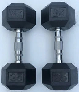 BRAND NEW 25LB PAIR OF RUBBER COATED HEX DUMBBELLS WEIGHTS FOR COMMERCIAL GYM - Picture 1 of 1