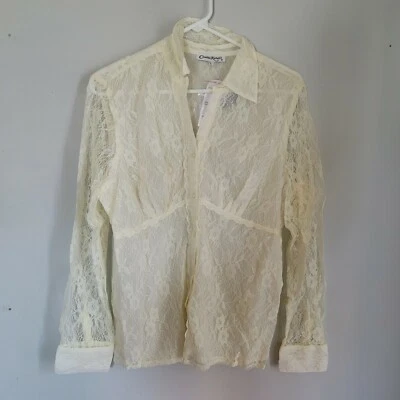 Claudia Richard Top 象牙色 Off 白色衬衫 尺寸 L 全新 NWT 蕾丝 波西米亚 维多利亚 — 第 1/4 张图片