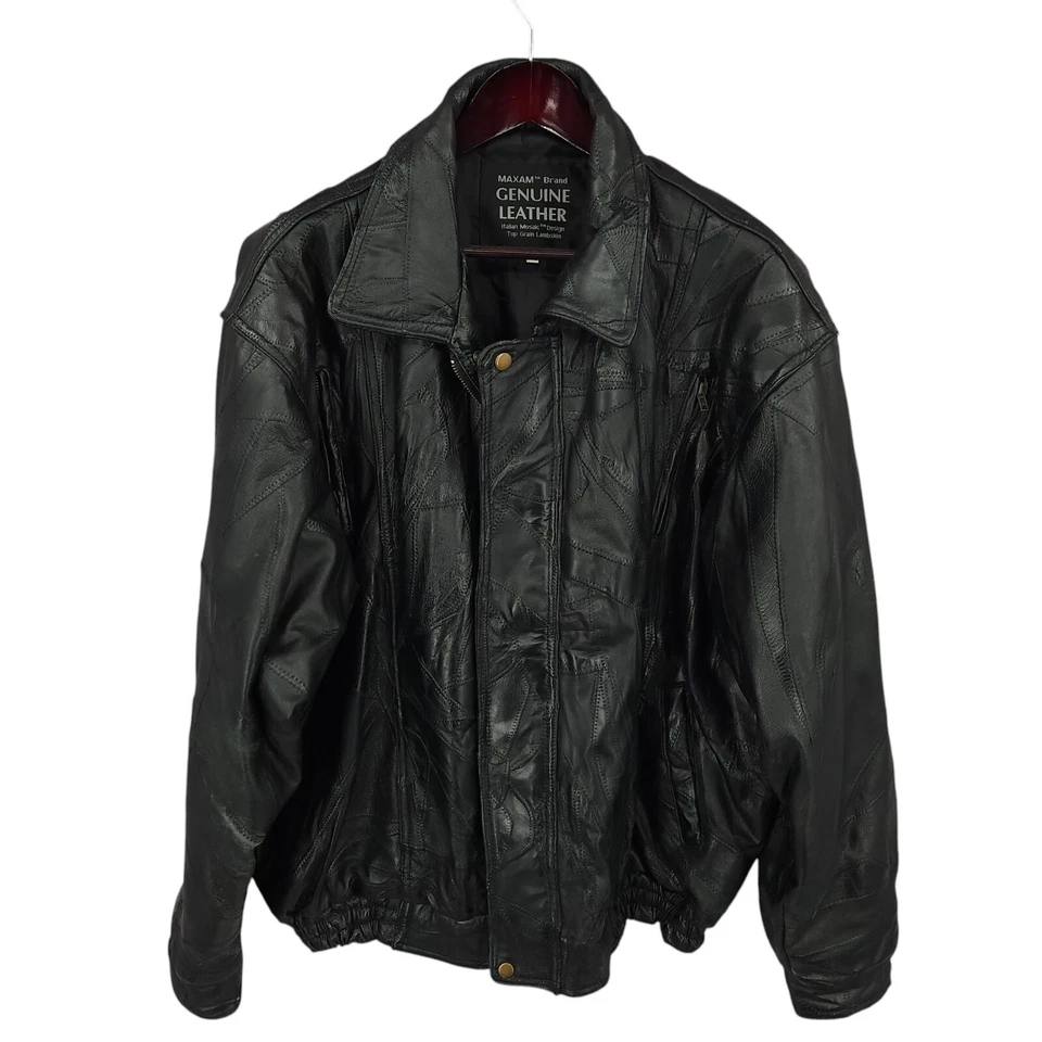 Chaqueta Maxam De Colección Para Hombres 2XL Negra Italiana Mosaico Piel de Cordero Cuero Genuino Motociclista Foto 1 de 4