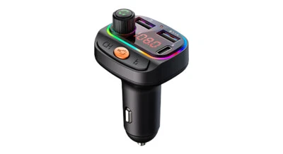 Car Bluetooth 5.3 FM Transmitter, Dual USB 5V 3.1A/1A, Ambient Lighting, Type C - image 1 of 4