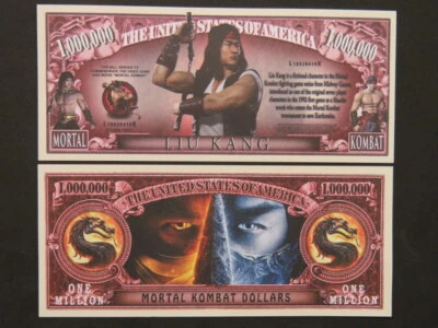 4 Bills: MORTAL KOMBAT Shaolin Monk LIU KANG ~ $1,000,000 One Million Dollars - Image 1 of 2