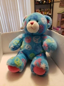 Build a Bear BAB Workshop Peace Sign ~14" Plush Blue with Pink Nose - Picture 1 of 5