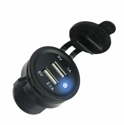 Marine 12V Motorcycle-Car Dual USB Port Power Adapter With Weather Cap - Image 1 of 4