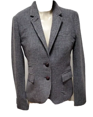 J Crew Schoolboy Houndstooth 黑色灰色羊毛混纺西装外套修身 0 码  — 第 1/4 张图片