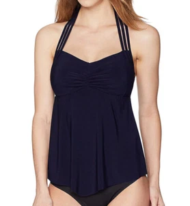 Tankini suelto drapeado halter azul costero para mujer, azul marino, S o L - Imagen 1 de 2