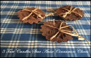 Set of 3 Primitive Tart Candles Cinnamon Cloves Star Anise with Raffia Ties - Picture 1 of 3