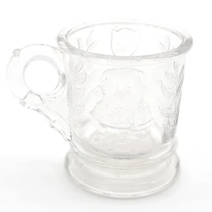 Vintage Mosser Clear Glass Child's Cup Mug Animals Cat Dog Leaves - Picture 1 of 9