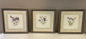 Trio of Home Interiors Pictures Floral & Butterfly 3 Framed Prints 8.5x8.5 Inch - Picture 1 of 12