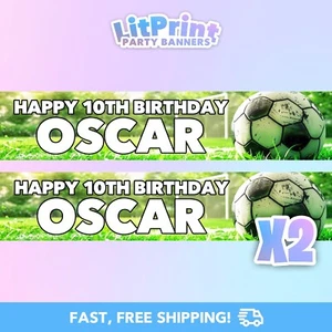 2 PERSONALISED FOOTBALL BIRTHDAY BANNER BANNERS SOCCER ANY NAME ANY AGE - XL - Picture 1 of 20
