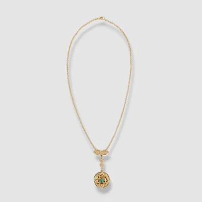 $196 Ben Amun Women's 24k Gold Plated Emerald Locket Chain Necklace - Image 1 of 2