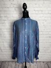 Paul Ropp Blue Striped Embroidered Silk Cotton Button Front Blouse Top Size 12