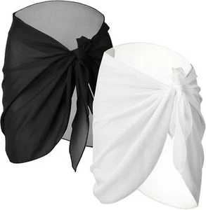 2-Piece Chiffon Sarong Wrap Skirt - Women's Beach Bikini Swimsuit Cover-Up - Picture 1 of 7