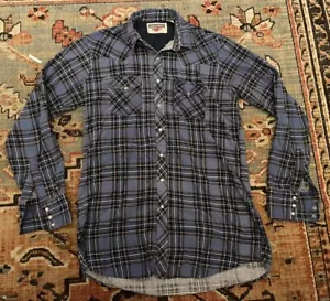 Camisa Youngbloods Auténtica Franela Occidental Talla Grande a Cuadros Altos a Cuadros Perla Snap Azul - Imagen 1 de 8