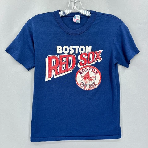Boston Red Sox Mens Shirt Blue Vintage 80s Single Stitch Paper Thin USA 19x25 Cover