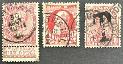 Belgium 1900-1915 Sc# 66, 85, 112 Lot of 3 Used Stamps 10c - Image 1 of 2