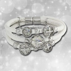 Amello Nappa-Leder Armband weiß Kleeblatt Edelstahl Magnet Verschluss LAQ005W1 - Bild 1 von 2