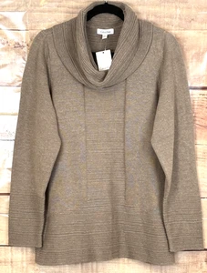 Calvin Klein Strickpullover Damen XL hellbraun Wasserfallkragen Relaxed Fit CottonAc - Bild 1 von 8