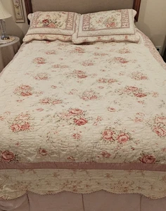 Rosa Vintage Rose 3-teiliges King Quilt Set Baumwolle Chic Shabby Landhaus gemütlich Garten - Bild 1 von 10
