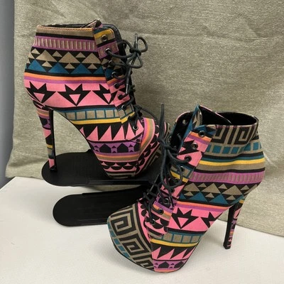 Charlotte Russe Platform Stiletto 6” Heels Geometric Pink Multi Color  Size 8 - Image 1 of 4