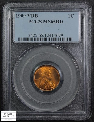1909 VDB Red Lincoln Wheat Copper Cent 1C PCGS MS 65 RD - Image 1 of 4