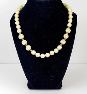Estate 14K Yellow Gold & Natural Lace Agate/ Gold Beaded Ball Necklace - 17” - Picture 1 of 19