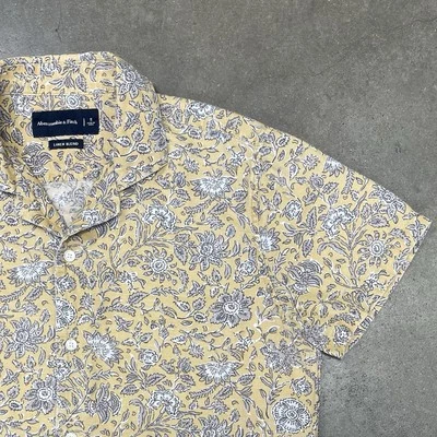 Abercrombie & Fitch Hombre Mezcla de Lino Estampado Floral Amarillo Abotonado Talla Pequeña Foto 1 de 4