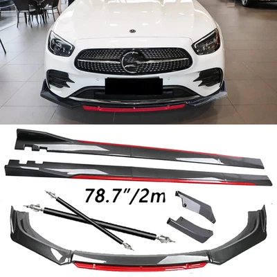 Carbon Fiber Look Red Front Lip Chin Bumper Side Skirt For Mercedes-Benz G Foto 1 de 4