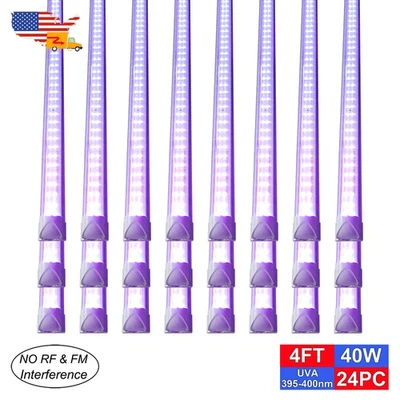Paquete de 24 lámparas de techo integradas T8 barra de luz LED negra UV de 4 pies 40 W para fiesta Foto 1 de 4