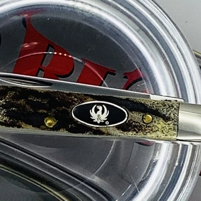 Case XX Baby Doc Knife - 2005 Ruger Genuine India Burnt Stag Tin Box - Image 1 of 4