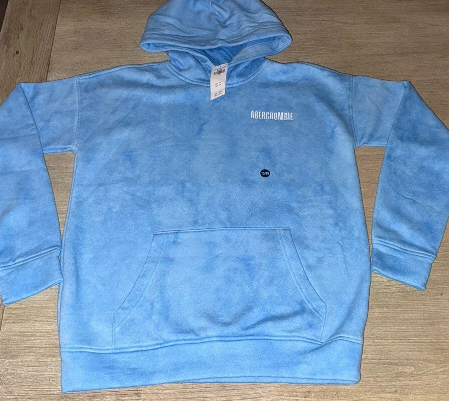 NWT ABERCROMBIE KIDS Relaxed Fit Blue Logo Popover HOODIE SWEATSHIRT Boy’s 15/16 - Image 1 of 4