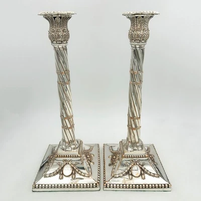 PAR DE CANDELABROS GEORGE III 12,5" PLACA SHEFFIELD c1775 Foto 1 de 4