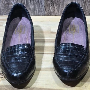 Zapato cómodo Clarks negro cocodrilo en relieve mocasín plano charol 7 N estrecho - Imagen 1 de 19