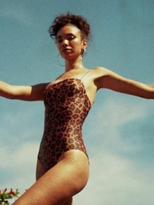 H & M Swimsuit XS Leopard One Piece Spaghetti Straps Cheeky Sexy Beach Pool - Picture 1 of 18